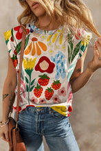 Load image into Gallery viewer, Printed Round Neck Cap Sleeve T-Shirt