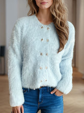 Load image into Gallery viewer, Heart Button Round Neck Cardigan