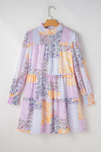 Load image into Gallery viewer, Frill Printed Mock Neck Long Sleeve Mini Dress