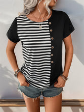 Load image into Gallery viewer, Striped Round Neck Short Sleeve T-Shirt
