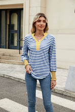 Load image into Gallery viewer, Contrast Striped Notched Long Sleeve Top