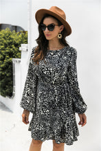 Load image into Gallery viewer, Animal Print Round Neck Balloon Sleeve Mini Dress
