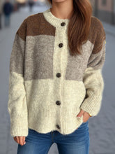 Load image into Gallery viewer, Color Block Round Neck Button Up Cardigan