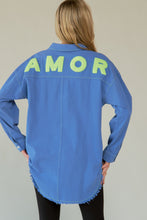 Load image into Gallery viewer, Davi &amp; Dani Letter Back Raw Hem Half Button Shirt