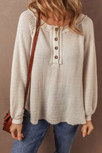 Load image into Gallery viewer, Waffle-Knit Half Button Round Neck Long Sleeve Top