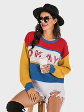 Load image into Gallery viewer, Perfee OKAY Contrast Dropped Shoulder Long Sleeve Sweater