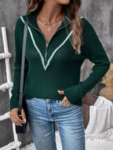Load image into Gallery viewer, Perfee Contrast Half Zip Long Sleeve Sweater