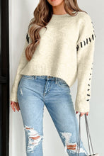 Load image into Gallery viewer, Contrast Stitch Detail Ribbed Trim Sweater