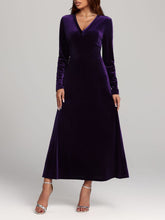 Load image into Gallery viewer, V-Neck Long Sleeve Velvet Dress