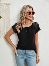 Load image into Gallery viewer, Lace Detail Round Neck Short Sleeve T-Shirt