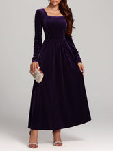 Load image into Gallery viewer, Velvet Square Neck Long Sleeve Dress