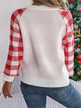 Load image into Gallery viewer, Reindeer Plaid Round Neck Long Sleeve Sweater