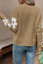 Load image into Gallery viewer, Flower Round Neck Long Sleeve Sweater