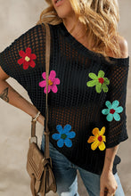 Load image into Gallery viewer, Flower Round Neck Half Sleeve Knit Cover Up