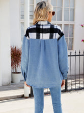 Load image into Gallery viewer, Pocketed Plaid Snap Down Denim Jacket