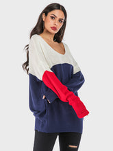 Load image into Gallery viewer, Perfee Contrast V-Neck Long Sleeve Knit Top