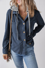 Load image into Gallery viewer, Drawstring Button Up Long Sleeve Hooded Jacket
