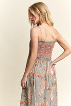 Load image into Gallery viewer, ADORA Smocked Printed Square Neck Tie Shoulder Cami Dress