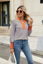 Load image into Gallery viewer, Contrast Striped Notched Long Sleeve Top