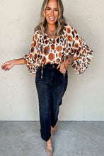 Load image into Gallery viewer, Printed Tie Neck Three-Quarter Sleeve Blouse