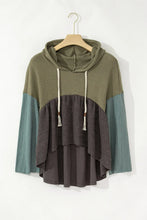 Load image into Gallery viewer, Waffle-Knit High-Low Color Block Hooded Long Sleeve Top