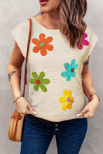 Load image into Gallery viewer, Flower Round Neck Cap Sleeve Knit Top