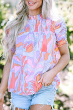 Load image into Gallery viewer, Smocked Round Neck Short Sleeve Blouse