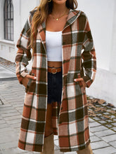 Load image into Gallery viewer, Plaid Long Sleeve Hooded Coat