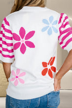 Load image into Gallery viewer, Flower Pattern Round Neck Half Sleeve Knit Top