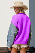 Load image into Gallery viewer, Double Take Full Size Star Pattern Raw Edge Denim Sleeve Sweater