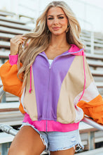 Load image into Gallery viewer, Drawstring Color Block Zip Up Long Sleeve Hoodie