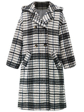 Load image into Gallery viewer, Plaid Double-Breasted Long Sleeve Longline Coat