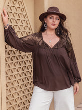 Load image into Gallery viewer, Plus Size Lace Detail Tie Neck Long Sleeve Blouse