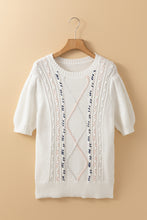 Load image into Gallery viewer, Cable Knit Round Neck Half Sleeve Sweater