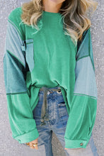 Load image into Gallery viewer, Patchwork Color Block Round Neck Long Sleeve Top