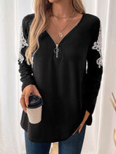 Load image into Gallery viewer, Perfee Lace Detail Quarter Zip Long Sleeve Top