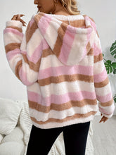 Load image into Gallery viewer, Drawstring Striped Zip Up Hooded Jacket