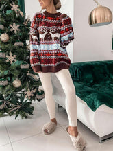 Load image into Gallery viewer, Geometric Round Neck Dropped Shoulder Sweater