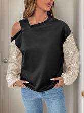 Load image into Gallery viewer, Perfee Sequin Asymmetrical Neck Long Sleeve Sweatshirt