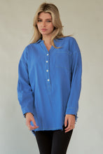 Load image into Gallery viewer, Davi &amp; Dani Letter Back Raw Hem Half Button Shirt
