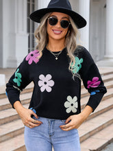 Load image into Gallery viewer, Flower Round Neck Long Sleeve Sweater