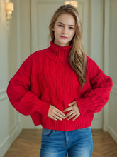 Load image into Gallery viewer, Cable-Knit Turtleneck Long Sleeve Sweater