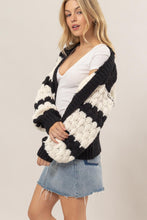 Load image into Gallery viewer, HYFVE Scallop Striped Open Front Long Sleeve Sweater Cardigan