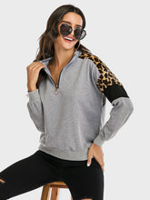 Load image into Gallery viewer, Perfee Contrast Leopard Half Zip Long Sleeve Sweatshirt
