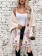 Load image into Gallery viewer, Fringe Geometric Open Front Long Sleeve Cape