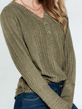 Load image into Gallery viewer, Textured V-Neck Long Sleeve T-Shirt