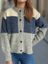 Load image into Gallery viewer, Color Block Round Neck Button Up Cardigan