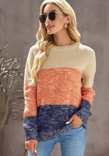 Load image into Gallery viewer, Color Block Round Neck Long Sleeve Sweater