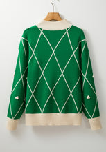 Load image into Gallery viewer, Diamond Pattern Contrast Trim Mock Neck Sweater