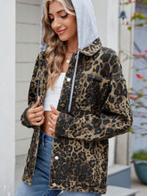 Load image into Gallery viewer, Pocketed Leopard Long Sleeve Denim Jacket